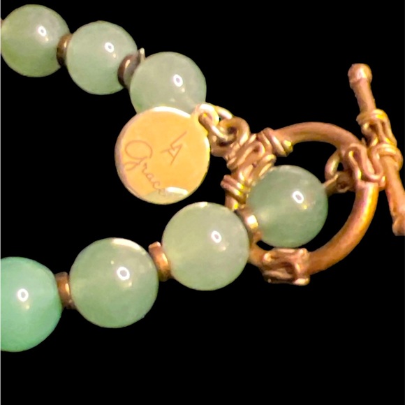 Vintage ✍🏼Signed La Grace Jadeite 🟢📿 Copper Toggle Clasp 22”L Necklace 🟢📿 - Picture 2 of 2